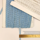 Petershams Millinery Supplies vintage 9mm blue cotton guipure lace trim with a delicate fan pattern on a card