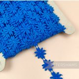 Petershams Millinery Supplies vintage 24mm blue guipure lace daisy flower trim on a spool
