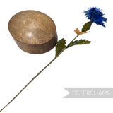 Petershams Millinery Supplies vintage blue feather cornflower with long stem and green leaves