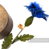 Petershams Millinery Supplies vintage blue feather cornflower with green stem and leaves