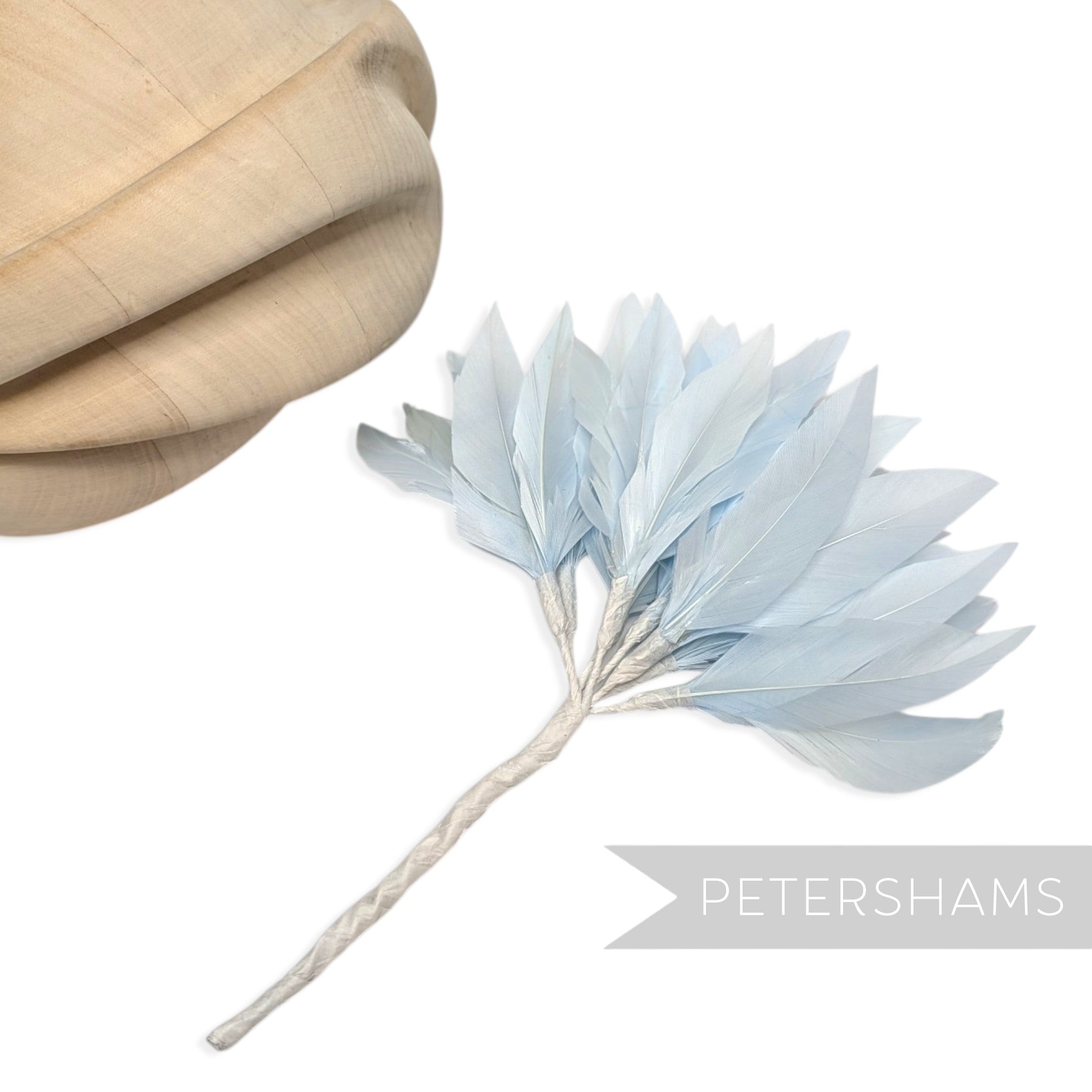 Petershams Millinery Supplies Kay light blue goose feather pom flower millinery mount with wired stems