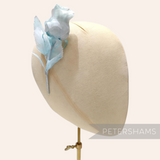 Petershams Millinery Supplies Belle light blue goose feather rosebud hat mount on a wired stem for millinery projects