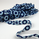 Petershams Millinery Supplies vintage 18mm blue and navy guipure lace trim with a 3D floral pattern