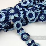 Petershams Millinery Supplies vintage 18mm blue and navy floral guipure lace trim with 3D texture