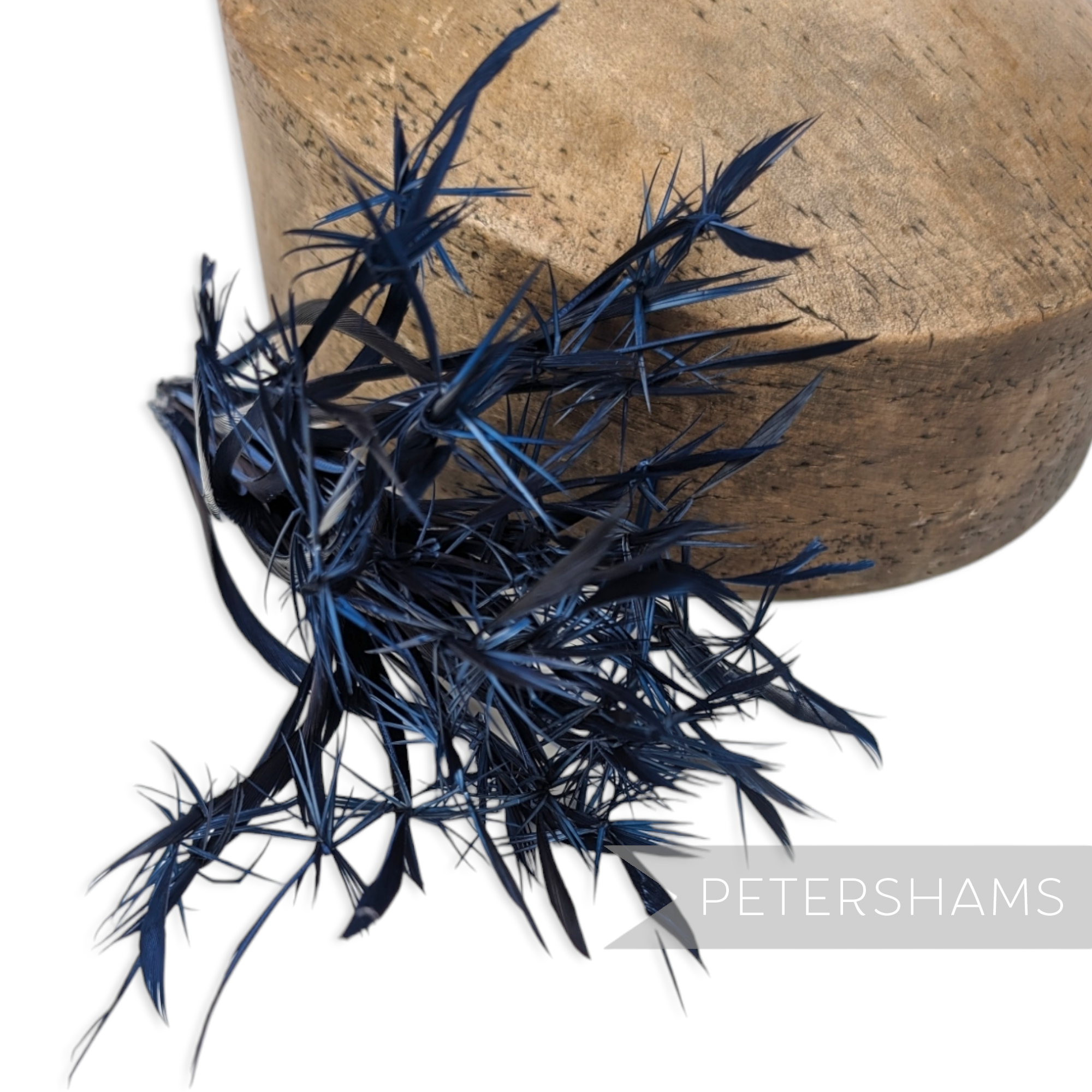 Petershams Millinery Supplies dark blue firework goose biot feather mount for hat making and millinery projects