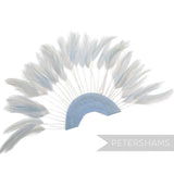 Petershams Millinery Supplies  powder blue stripped hackle feather fan on a cotton base for hat and fascinator trimming