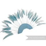 Petershams Millinery Supplies duck egg stripped hackle feather fan on a cotton base for hat and fascinator trimming