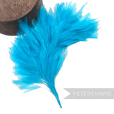 Petershams Millinery Supplies bright blue stripped hackle feather mount on a wired stem for hat decoration