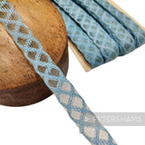 Petershams Millinery Supplies light blue vintage crinoline trim with a gold lattice pattern, 22mm wide.