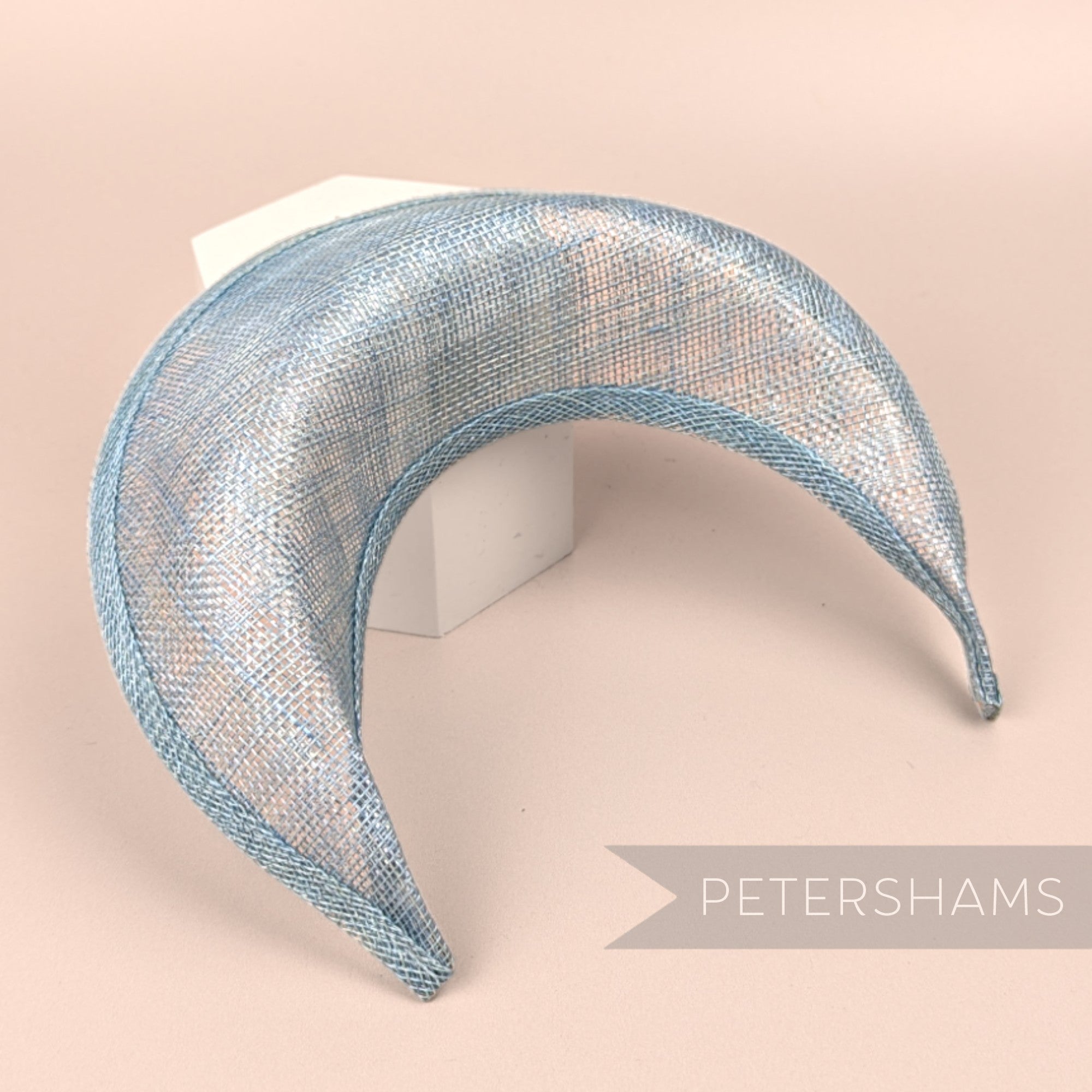 Petershams Millinery Supplies metallic light blue lurex sinamay halo crown fascinator hat base with domed front