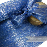 Petershams Millinery Supplies blue lurex threaded silk abaca fabric with a wavy weave and shiny finish.