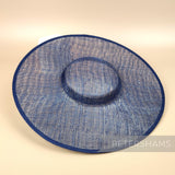 Petershams Millinery Supplies metallic blue lurex sinamay cartwheel fascinator hat base with a stiffened wide brim