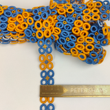 Petershams Millinery Supplies vintage 1950s blue and orange doughnut quad guipure lace trim measuring 22mm wide