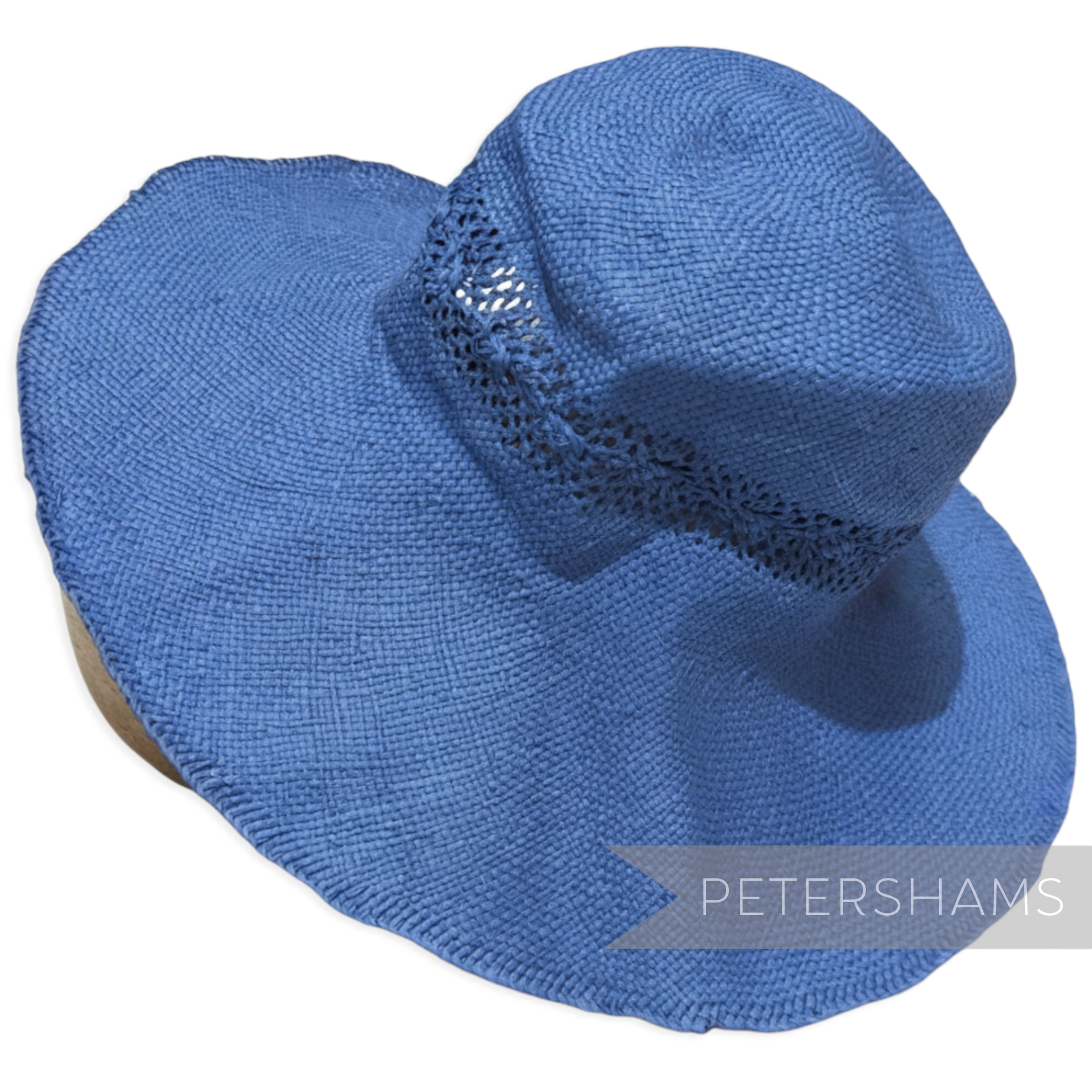 Petershams Millinery Supplies blue paper hat capeline with decorative open weave side vent for summer hat making