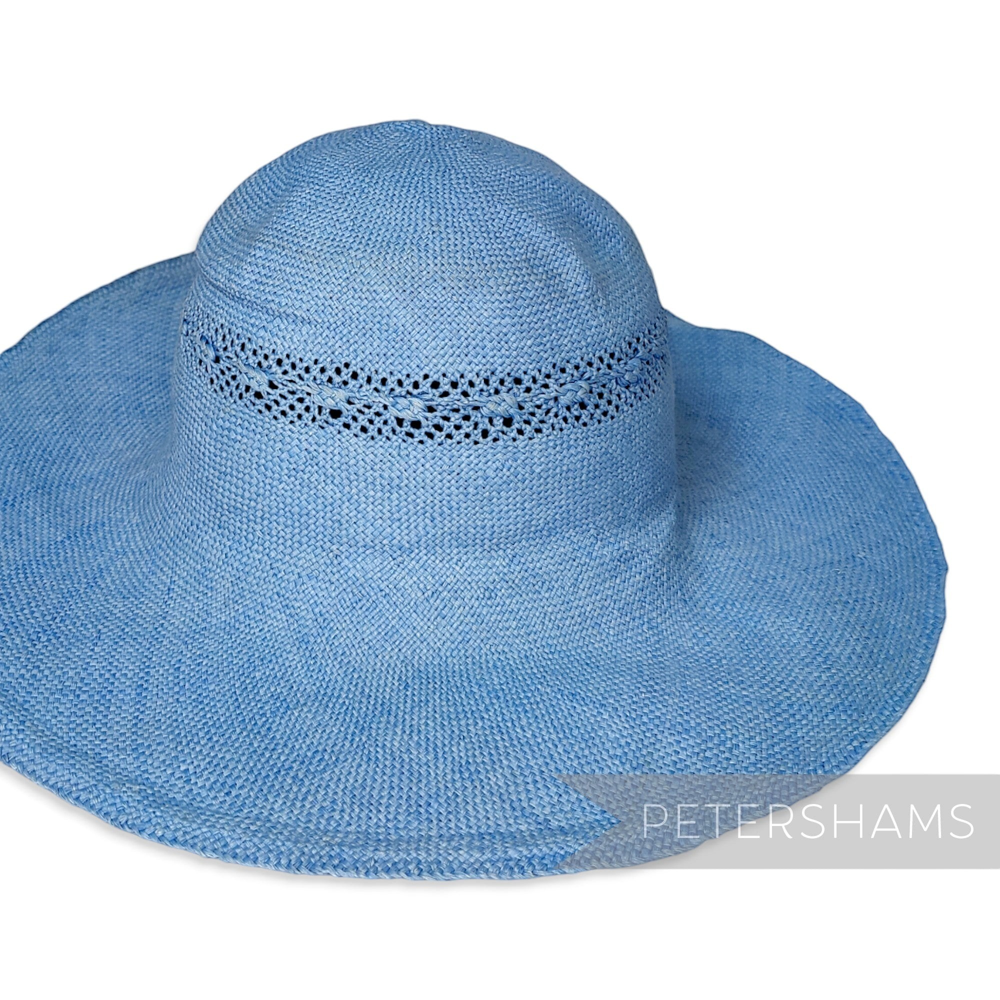 Petershams Millinery Supplies cornflower blue paper capeline hat body with decorative open weave crown vent