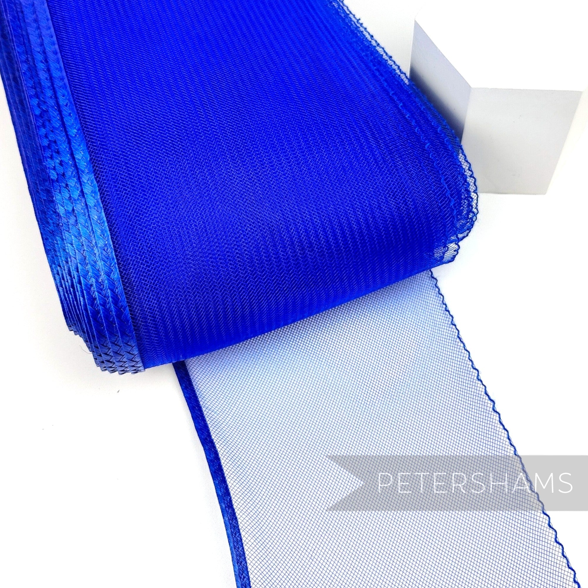 Petershams Millinery Supplies royal blue 15cm wide crinoline ribbon with a shiny polybraid edge for hat making