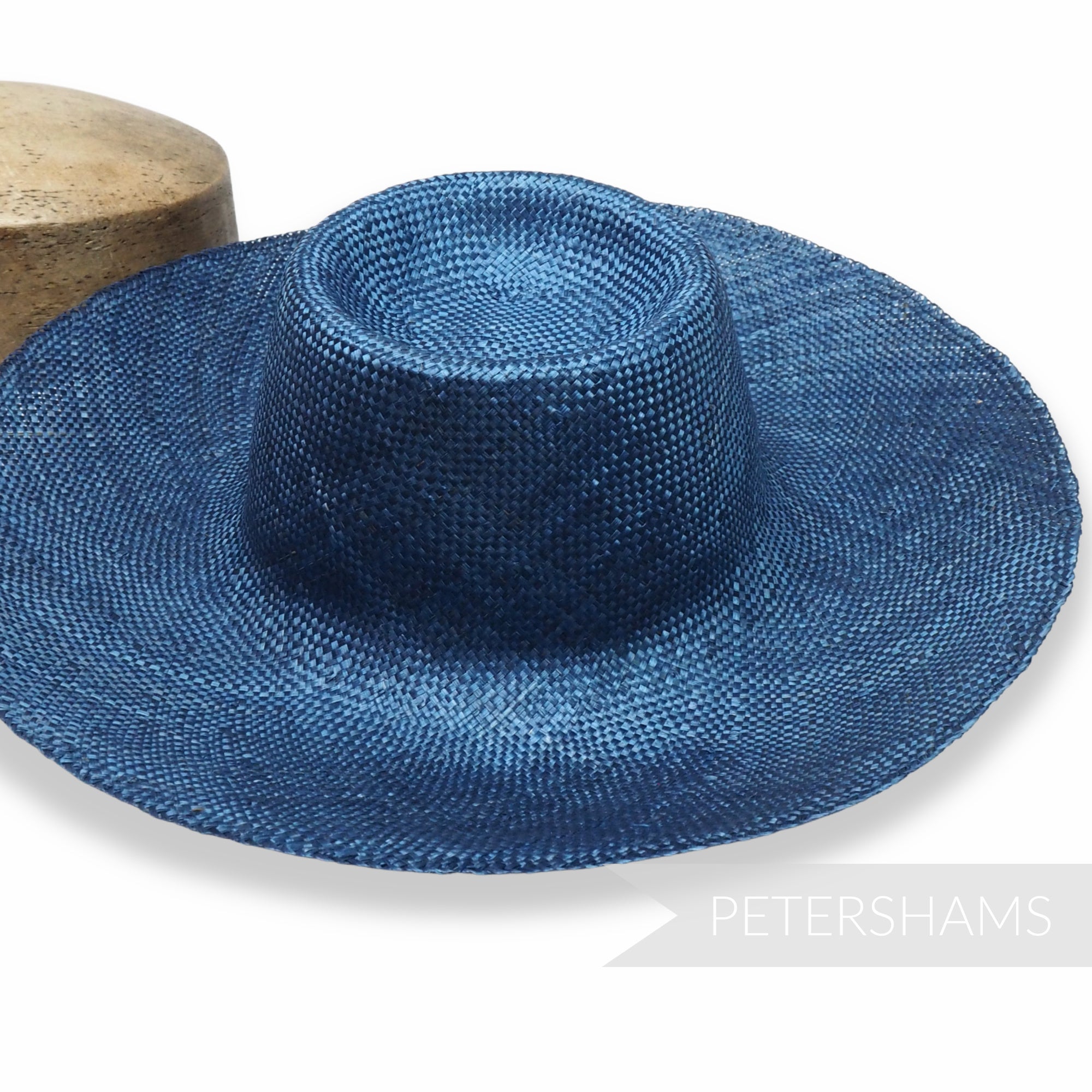 Petershams Millinery Supplies navy blue ramie straw capeline hat body with a 1x1 checker weave and smooth ironed finish