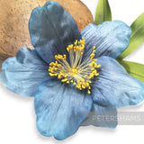 Petershams Millinery Supplies vintage German dusky blue silk hibiscus flower with long yellow stamens for hat making