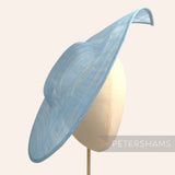Petershams Millinery Supplies extra large light blue sinamay fascinator hat base with a pointed tip and shallow crown