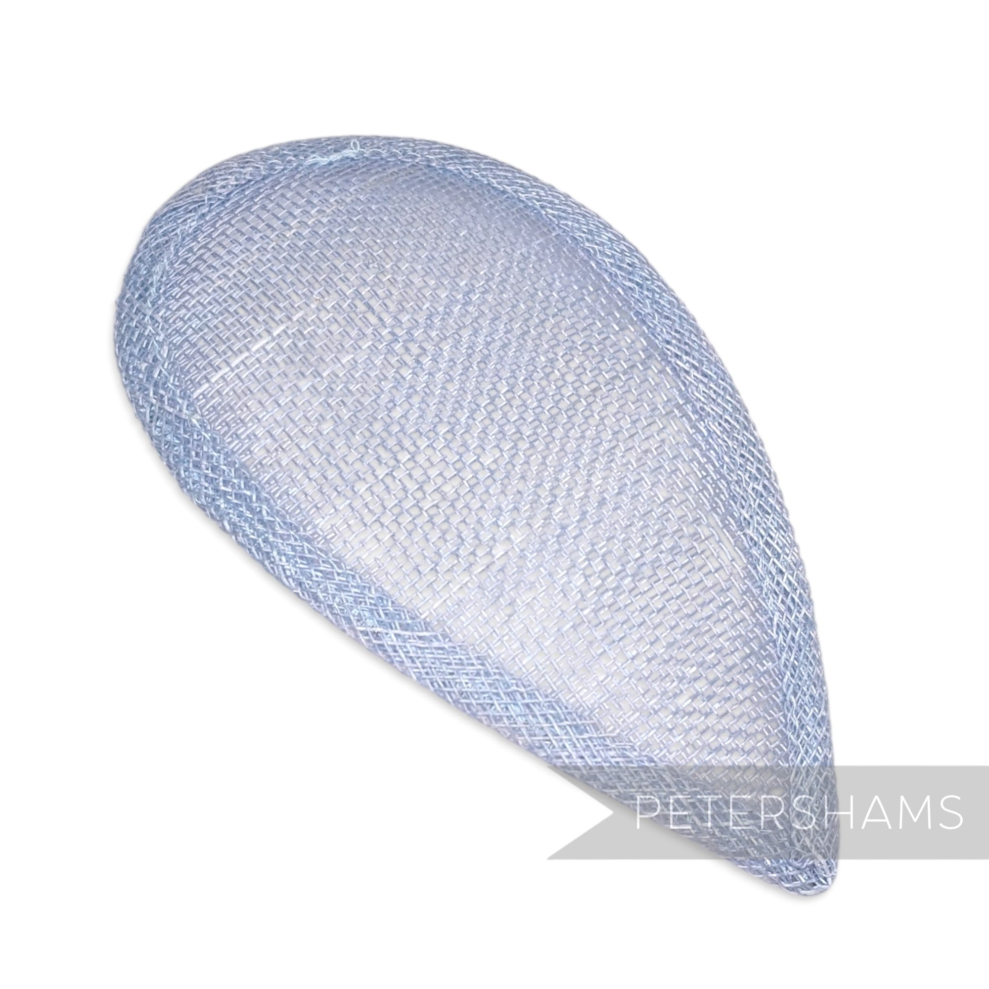 Petershams Millinery Supplies powder blue teardrop shaped sinamay hat base with wired edges for millinery projects.