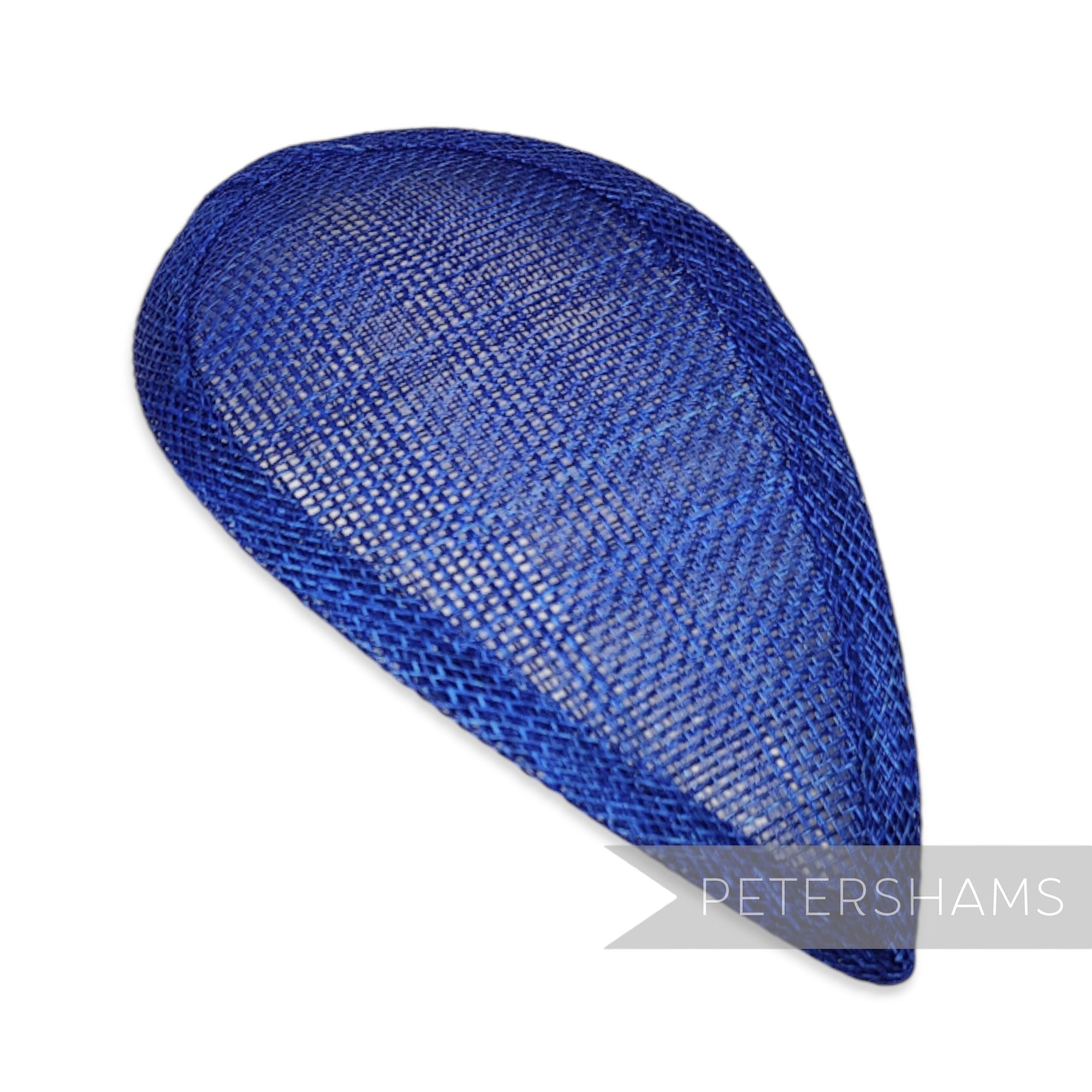 Petershams Millinery Supplies royal blue teardrop sinamay hat base with wired edges for custom shaping