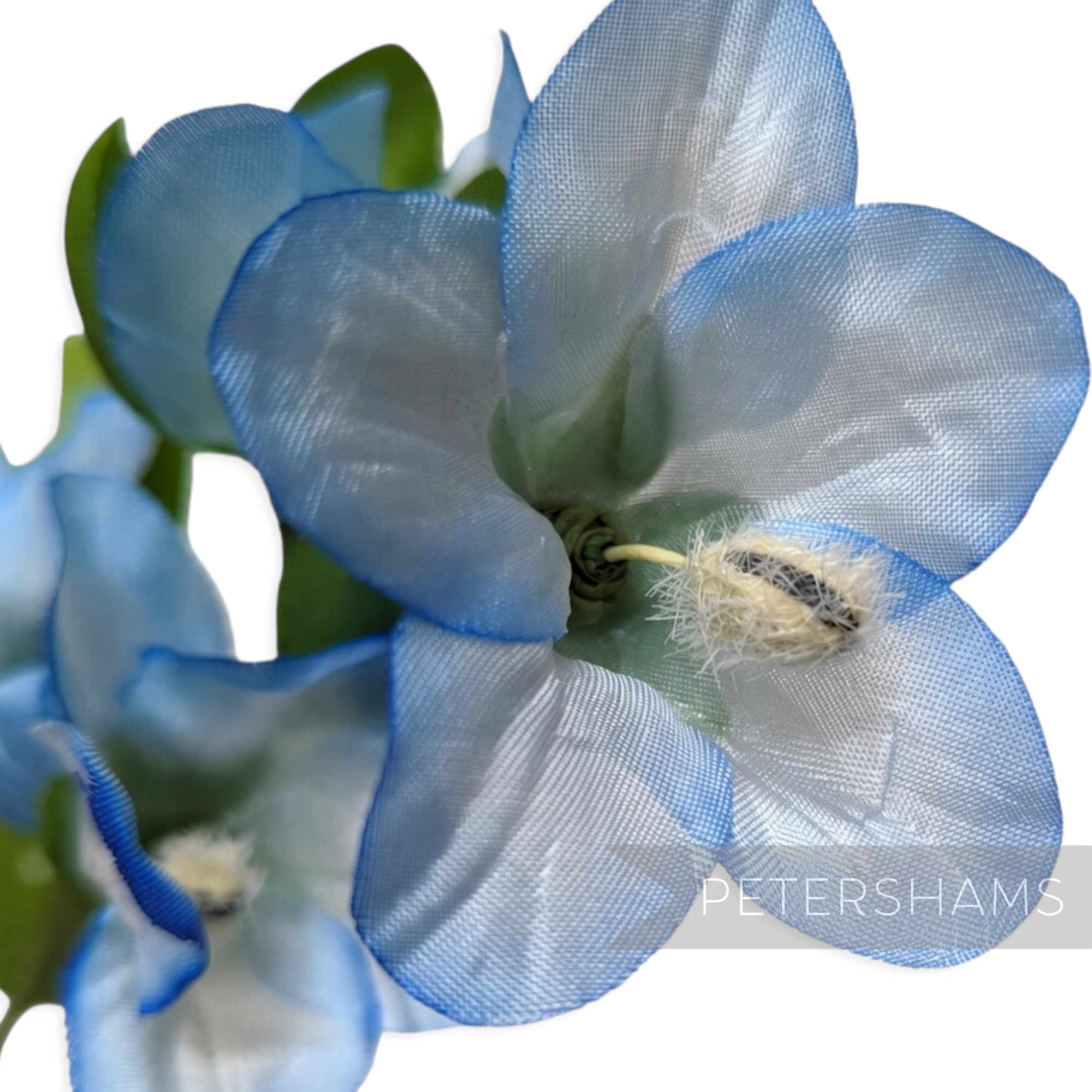 Petershams Millinery Supplies vintage blue gradient trumpet flower branch with fuzzy stamens for headpiece millinery