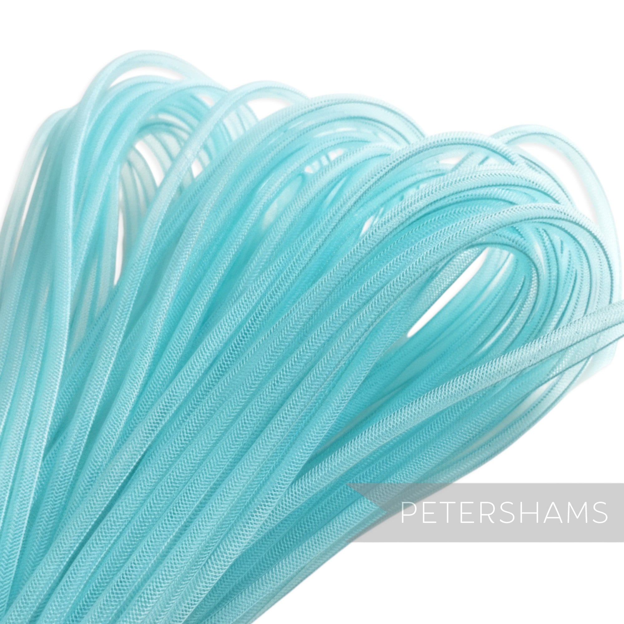 Petershams Millinery Supplies 4mm tube crin in light blue, a slightly sheer mesh trim for hat making and embellishments.