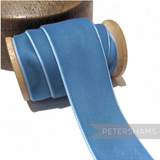 Petershams Millinery Supplies 38mm wide vintage denim blue velvet ribbon on a wooden spool for millinery and craft projects
