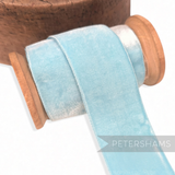 Petershams Millinery Supplies 38mm wide sky blue vintage velvet ribbon on a wooden spool