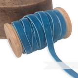 Petershams Millinery Supplies 10mm vintage blue rayon velvet ribbon wound on a wooden spool