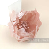 Petershams Millinery Supplies large blush pink tulip flower made from cupped goose nagorie feathers with stamens