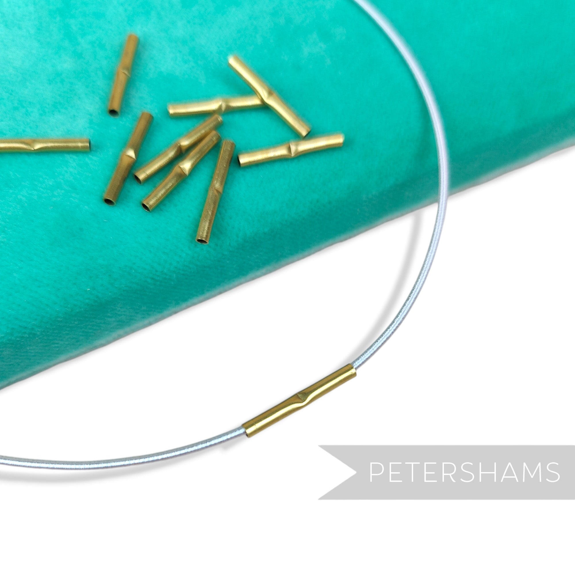 Petershams Millinery Supplies brass metal wire joining ferrules for securing hat and brim wire, 20mm length.