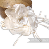 Petershams Millinery Supplies Bria large ivory silk and velvet rose flower with stamens and hand rolled silk loops
