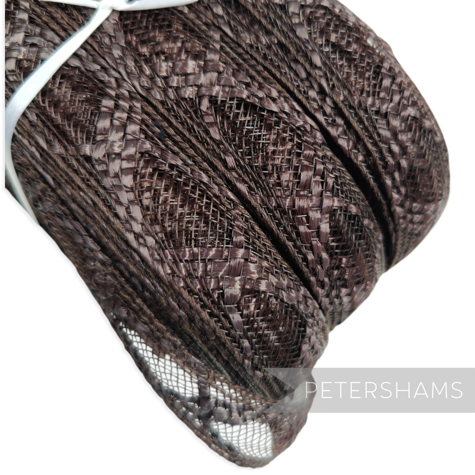 Petershams Millinery Supplies 20mm dark brown crin and polybraid millinery trim with a zig zag shiny accent weave