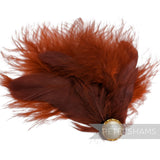Petershams Millinery Supplies rust brown marabou and coque feather hat mount with a pearlescent cabochon accent.