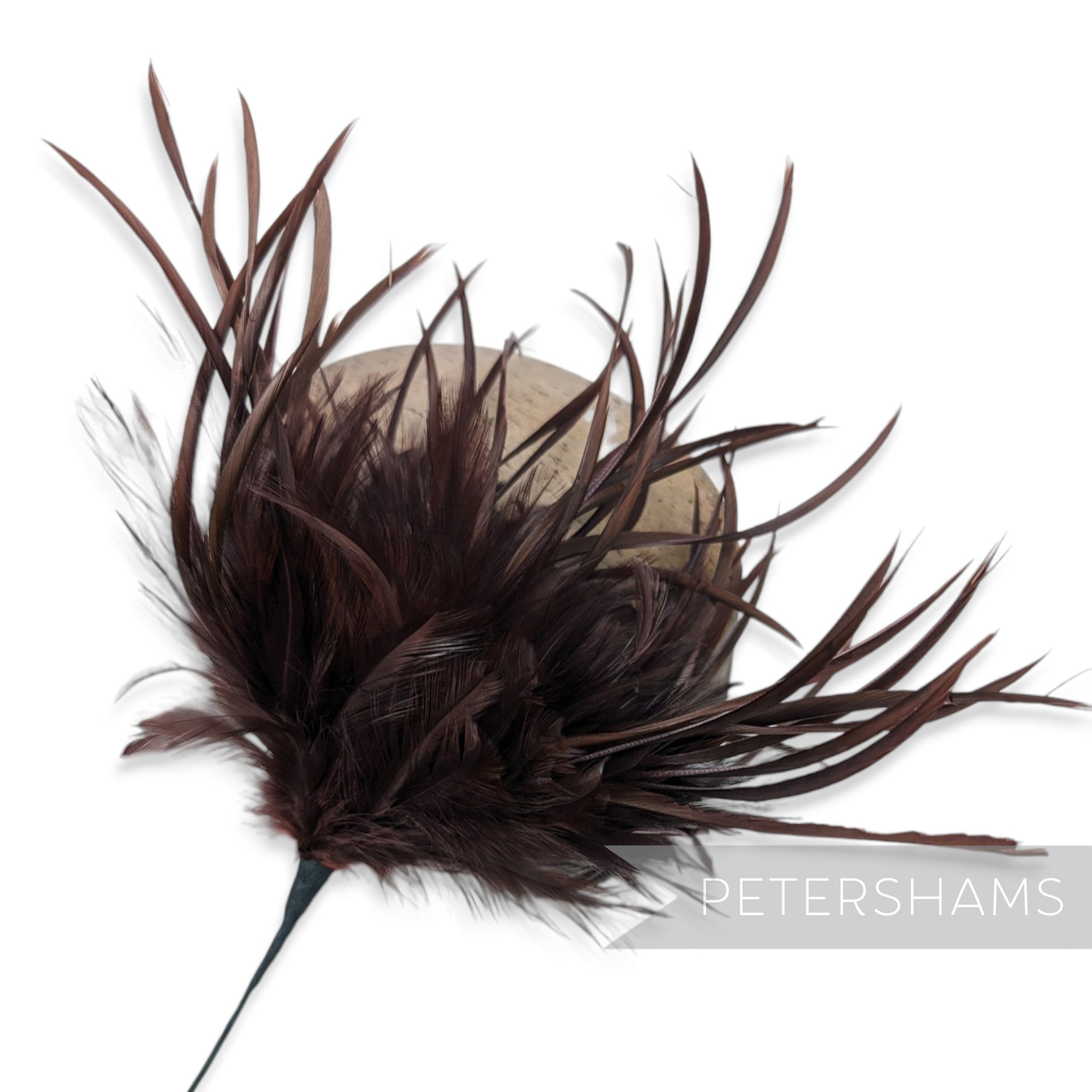 Petershams Millinery Supplies mega brown hackle and goose biot feather mount for hat making and headpieces