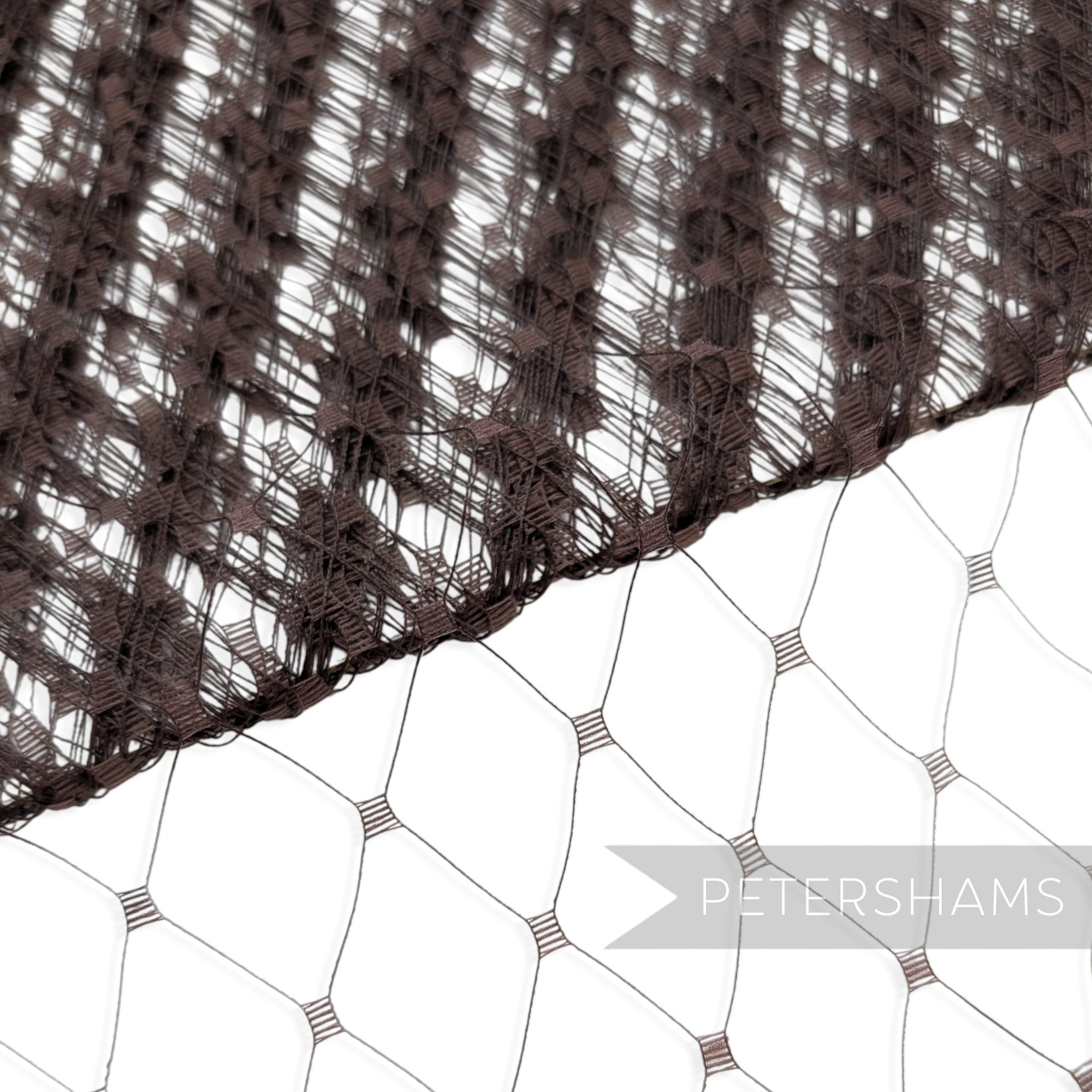 Petershams Millinery Supplies brown English merry widow veiling with extra wide 3cm diamond netting pattern