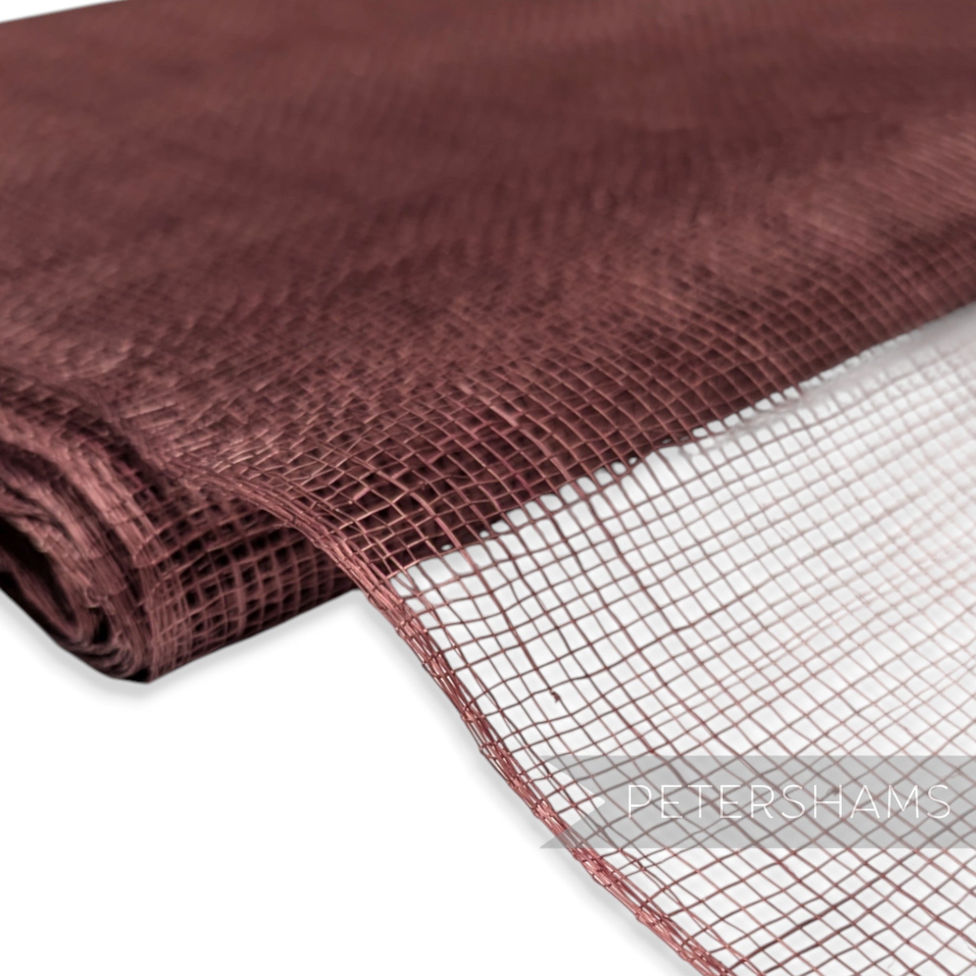 Petershams Millinery Supplies dark brown open weave sinamay abaca fabric for hat making and millinery projects.