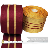 Petershams Millinery Supplies vintage 95mm wide burgundy and metallic gold woven ribbon for regalia and crafts