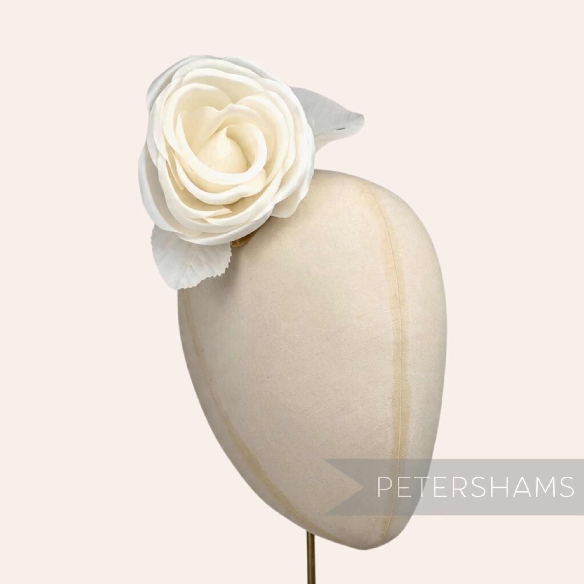 Petershams Millinery Supplies Carmel ivory silk rose flower hat mount with wired leaves