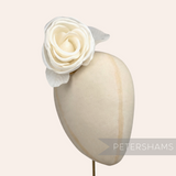 Petershams Millinery Supplies Carmel ivory silk rose flower hat mount with wired leaves