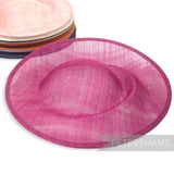 Petershams Millinery Supplies cerise sinamay fascinator base with orbital pleat design and upturned edge