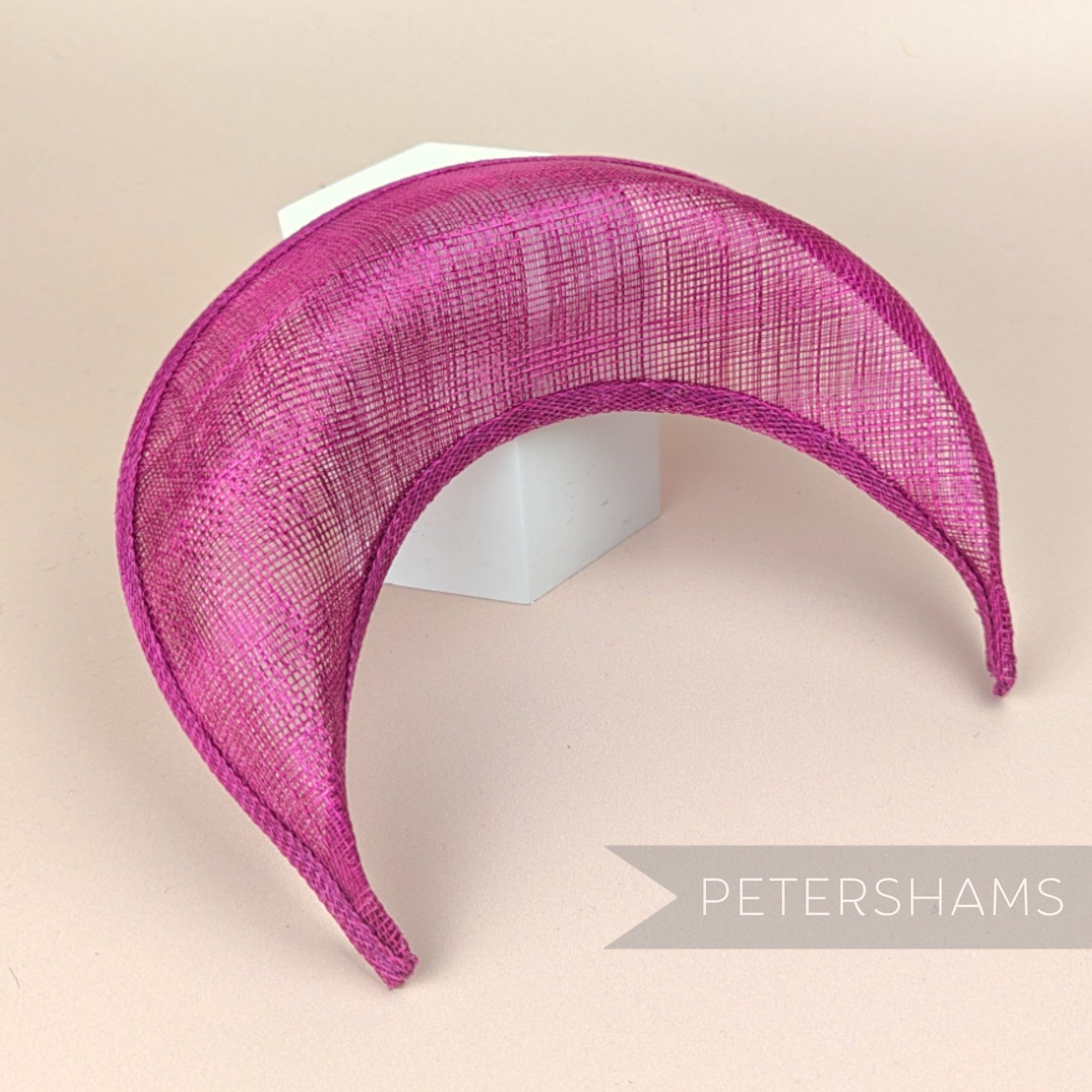 Petershams Millinery Supplies cerise pink sinamay halo crown fascinator hat base with a domed crescent shape