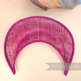 Petershams Millinery Supplies cerise pink sinamay halo crown fascinator hat base with a domed crescent shape.