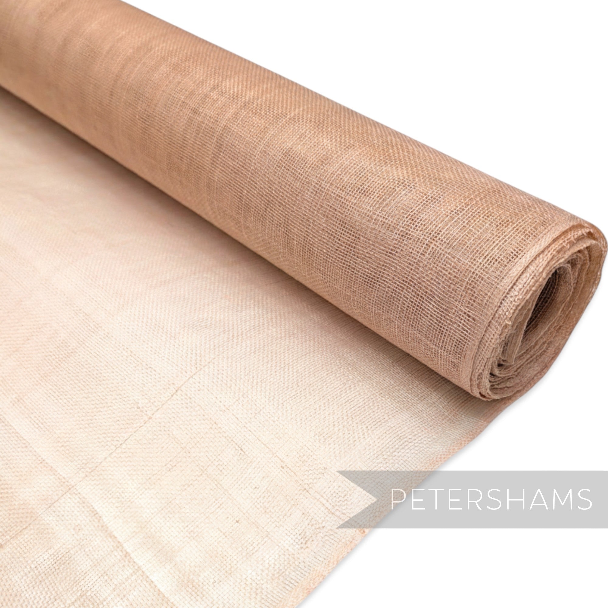 Petershams Millinery Supplies champagne sinamay fabric, a lightweight woven material ideal for hat making and fascinators.