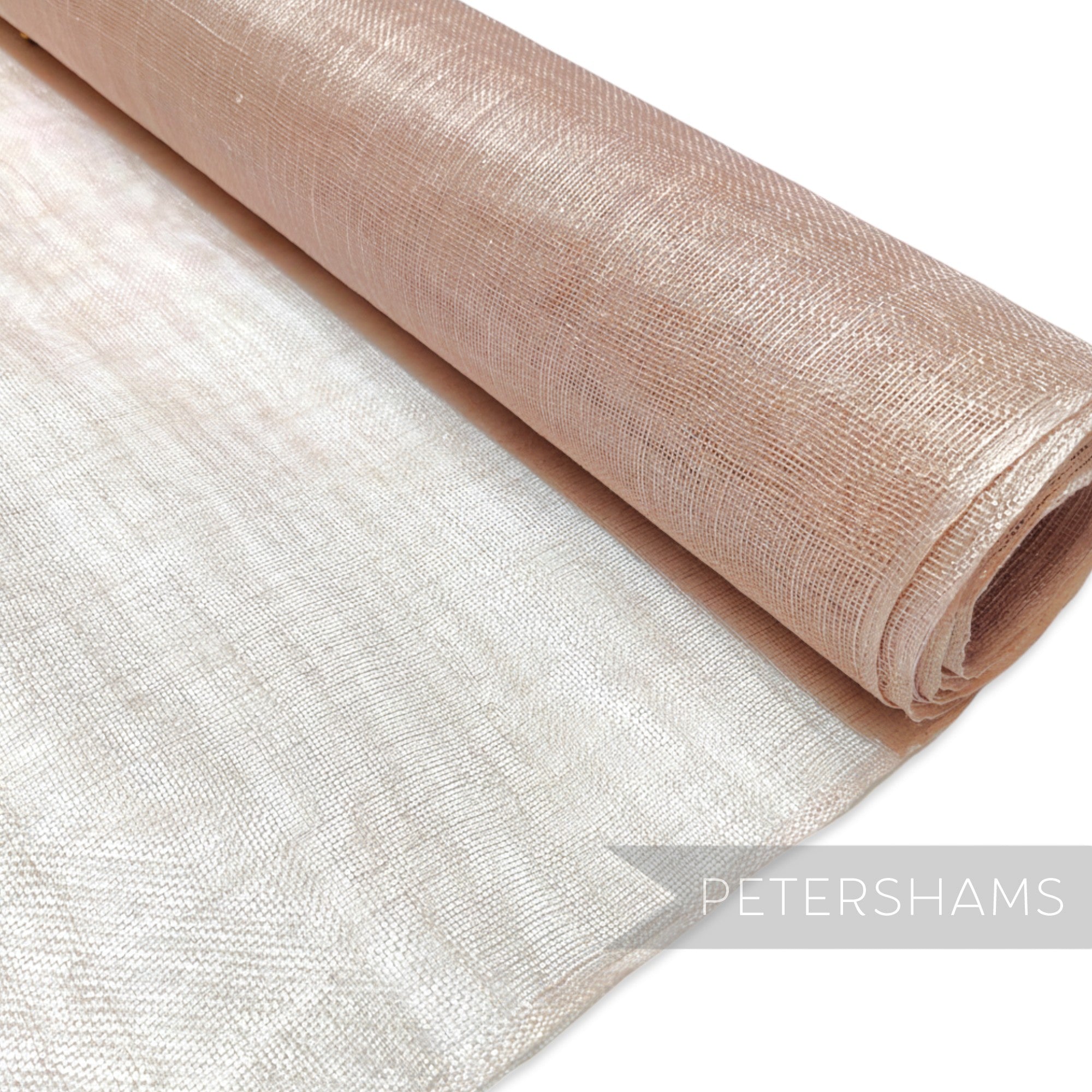 Petershams Millinery Supplies champagne sinamay fabric, a lightweight, woven material ideal for hat making and fascinators.