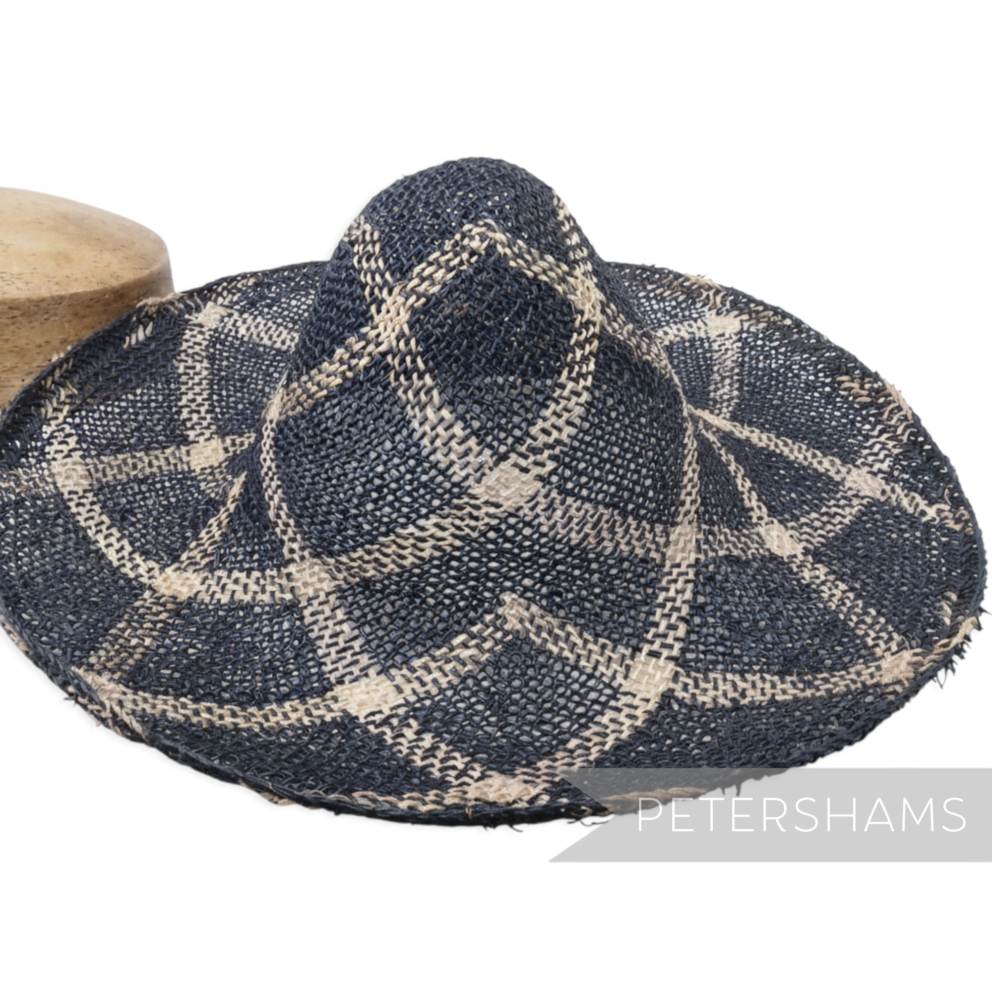 Petershams Millinery Supplies vintage charcoal and natural jute seagrass straw capeline with roulette curve pattern
