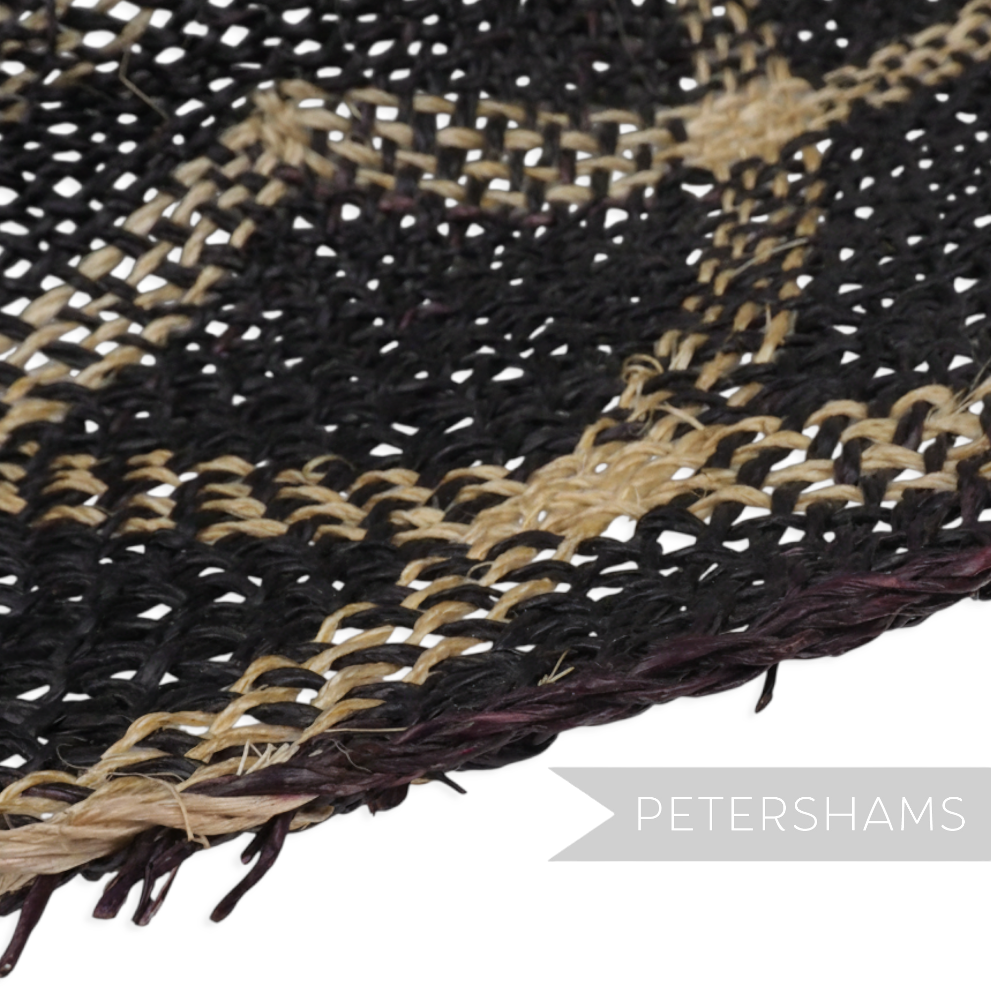 Petershams Millinery Supplies vintage charcoal seagrass and jute straw capeline with roulette curve weave pattern