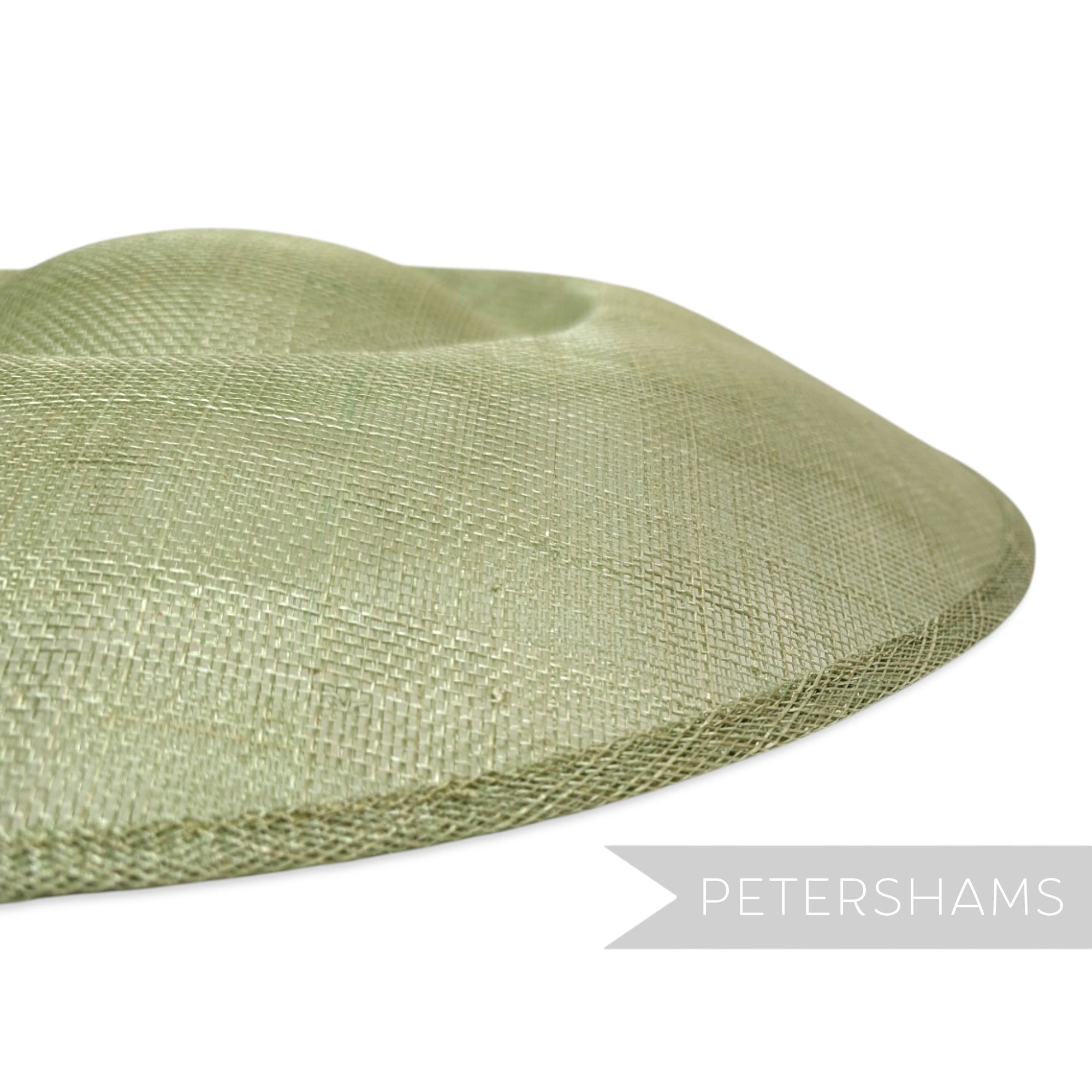 Petershams Millinery Supplies Charlotte 35cm sage green sinamay saucer fascinator hat base with domed crown
