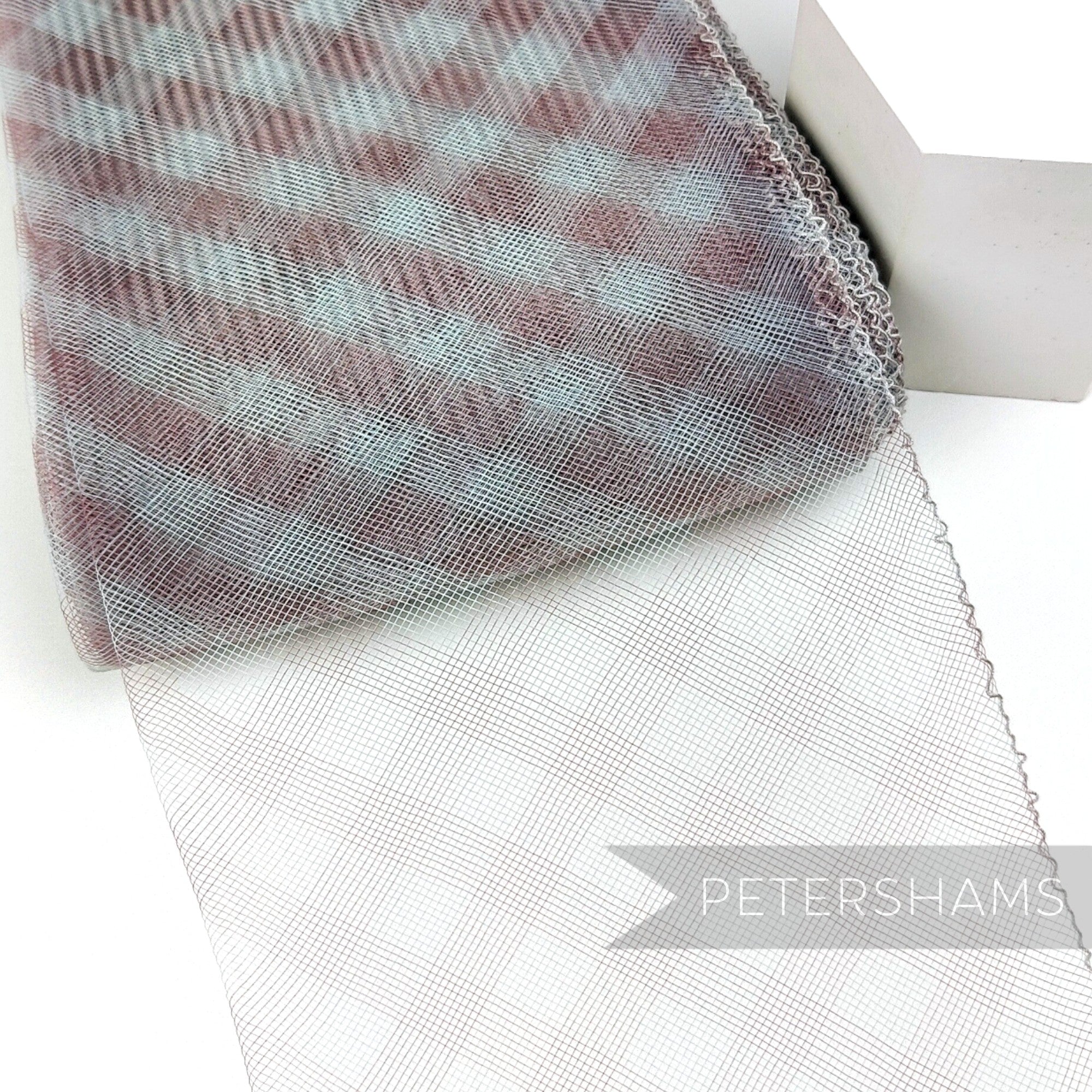 Petershams Millinery Supplies 15cm wide grey and maroon checker pattern crinoline horsehair braid for fascinators